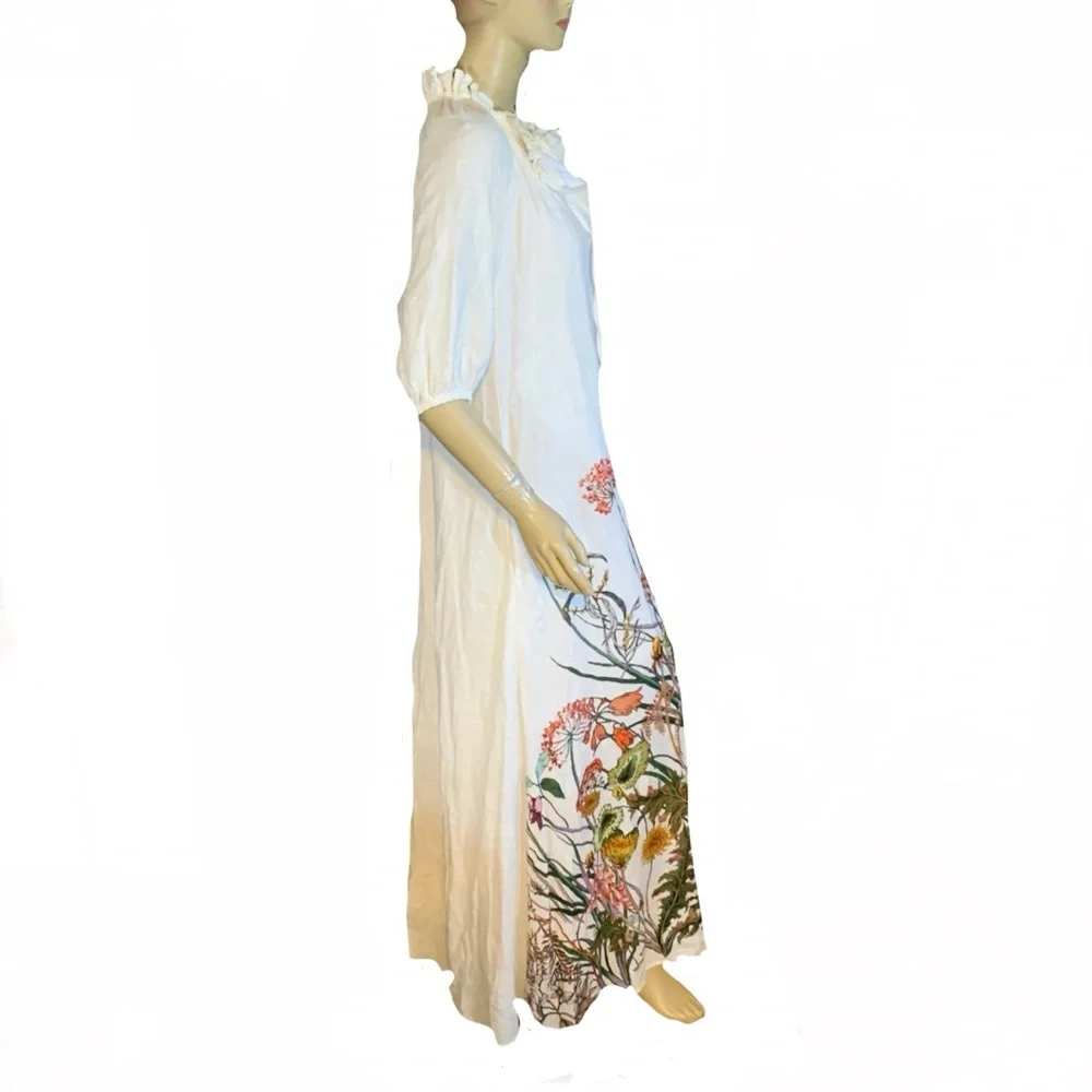 I.N.C. CREAM & GREEN BOTANICAL PRINT KAFTAN STYLE MAXI DRESS NWT (M) - Picture 5 of 13